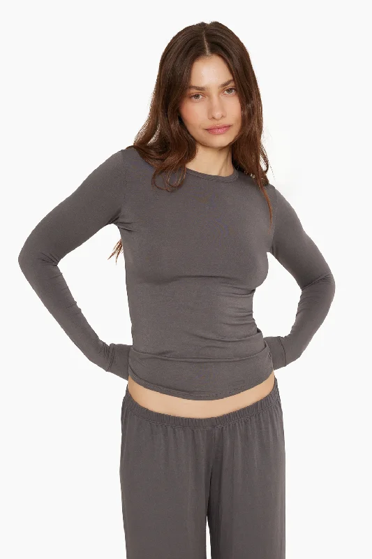 SLEEP JERSEY FITTED LONG SLEEVE - GRAPHITE Sophisticated Women's 