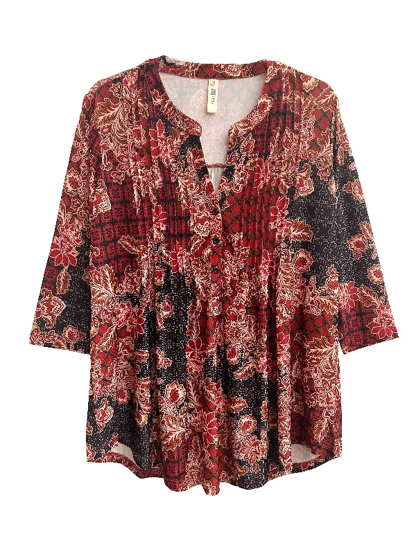 La Cera Plus Size Pleat Front Top Hip Women's Retro