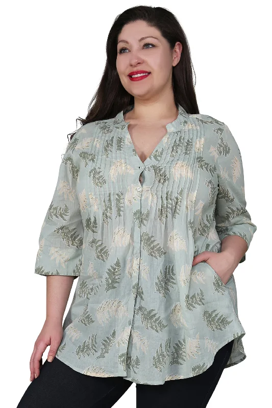Plus Size Fern Print Release Print Tunic Minimalist Women's Casual