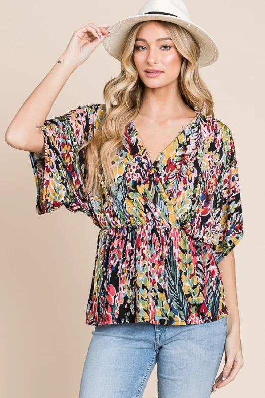 BOMBOM Printed Surplice Peplum Blouse Feminine Women's Soft 