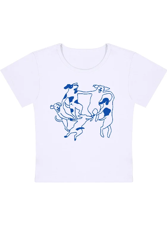 Dancing Dogs Y2K Baby Tee Casual Women's Loose - fitting