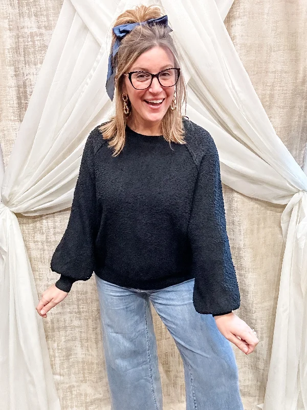 Black Textured Sweater Geometric