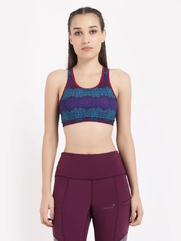 Wine Blue Print Sports Bra Compression