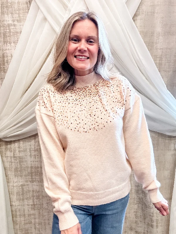 Blush Sequin Sweater Feminine Women's Soft 