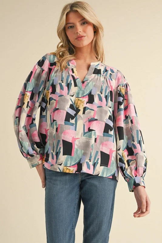 Brush It Off Abstract Print Top Refined Women's Velvet