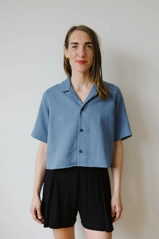 cropped cotton bowling shirt - stone blue Monochromatic All - in - one