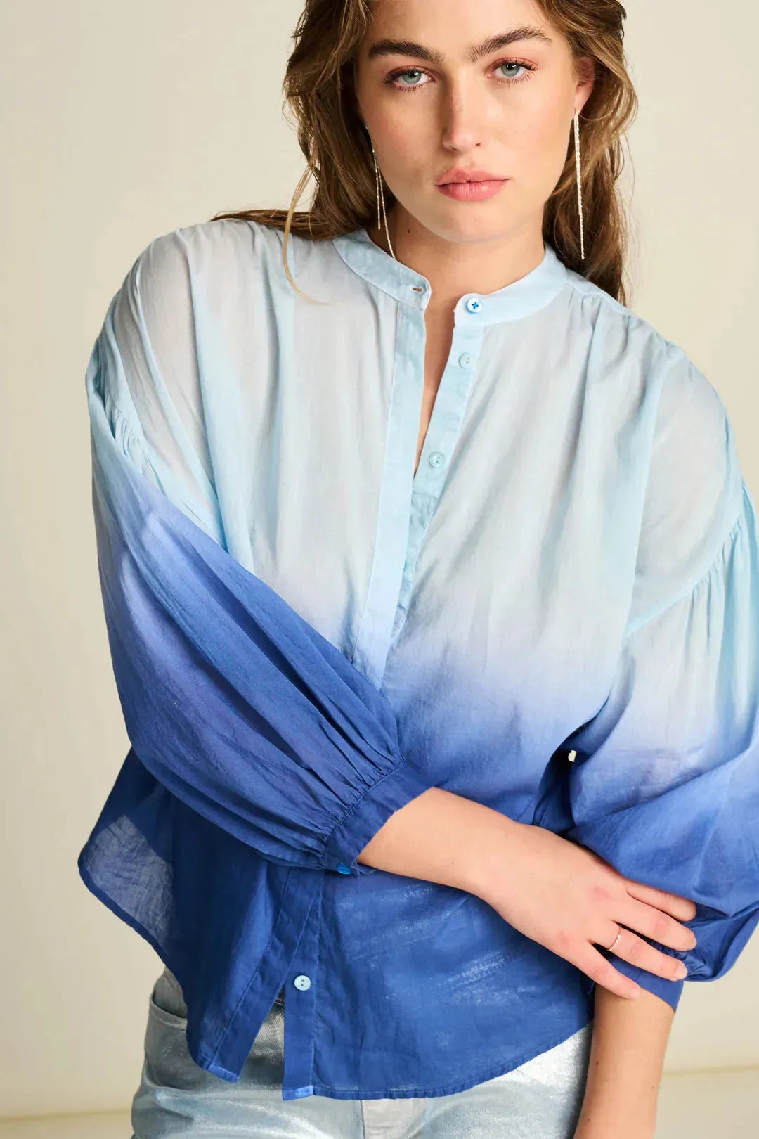 POM Amsterdam Blouse in Faded Ink Blue Athletic Women's 