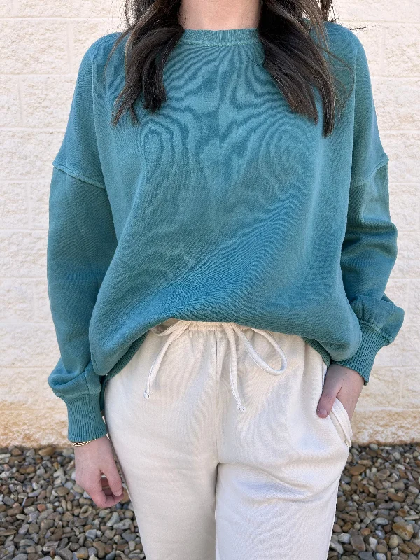 Jayla Teal Fleece Hi-low Hem Pullover Modern Women's 