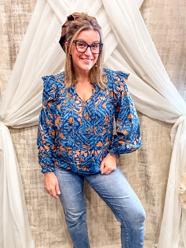 Rust and Blue Top with Ruffle Detail Cool Women's Skate