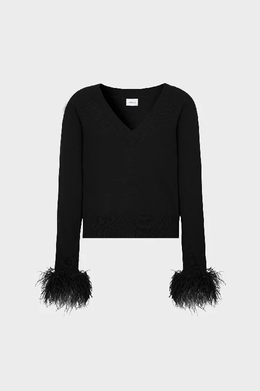 Feather Cuff V-Neck Sweater Relaxed Women's Beachy