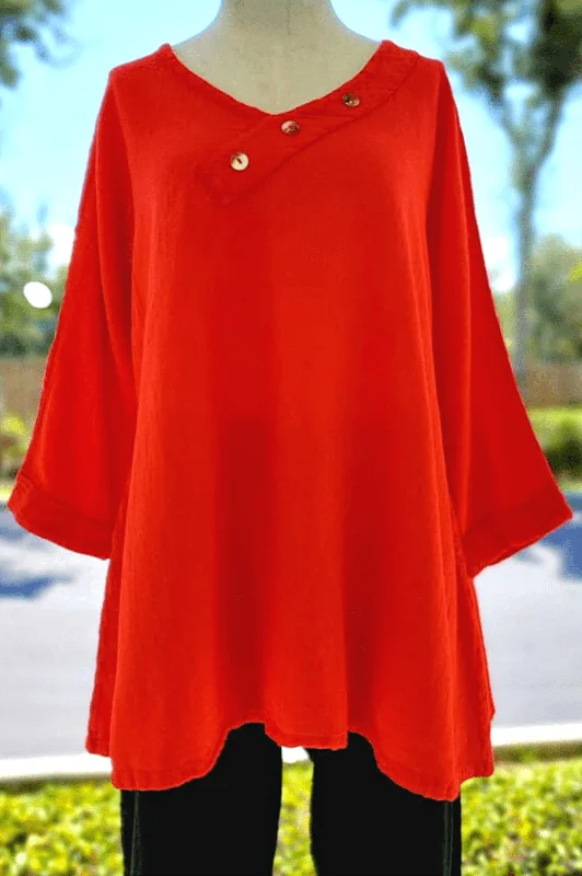Lu V-Neck Top with New Colors! 100% Cotton Gauze Laid - back Women's Style