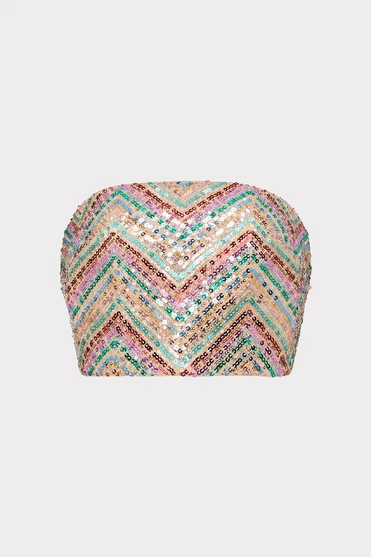 Chevron Sequins Strapless Crop Top Earthy Women's 