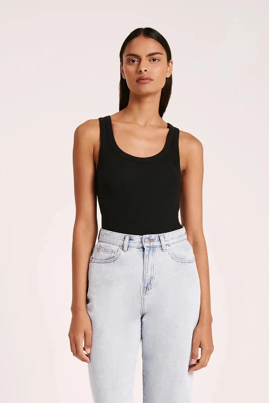 Nude Lucy Organic Rib Singlet in Black Earthy Women's Hemp - based