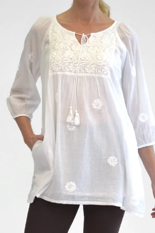La Cera Women's Long Sleeve Embroidered Top Laid - back Women's Vibe
