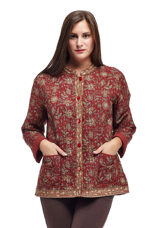 La Cera Quilted Rust Mandarin Jacket Gym