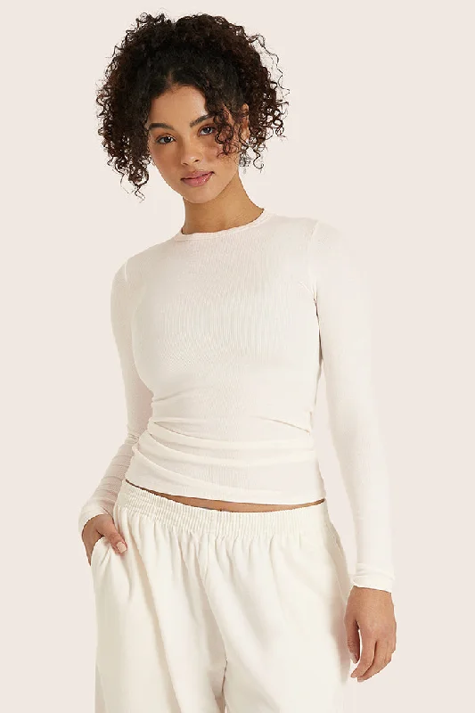 RIBBED MODAL BODY LONG SLEEVE - BLANC Feminine Women's Style 