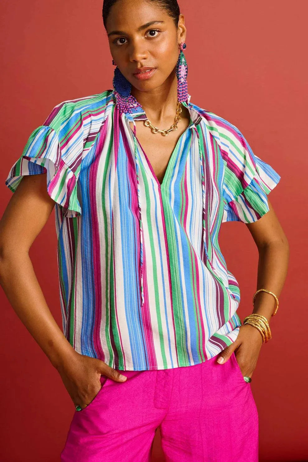 POM Amsterdam White Top in Striped Sicily purpose
