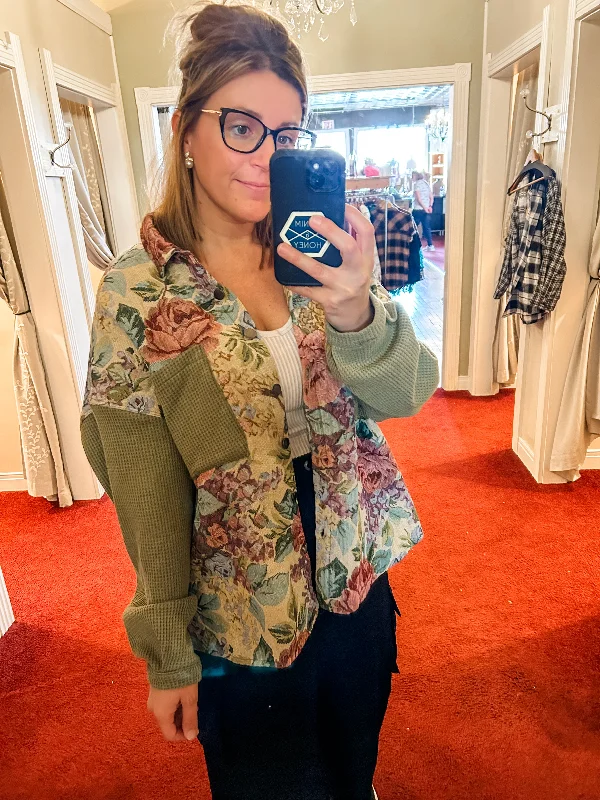 Olive Floral Shacket Rugged Women's Outdoor 