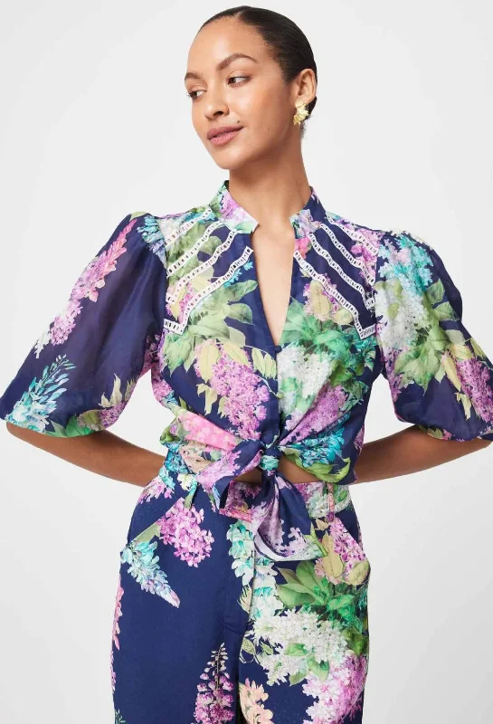 Oncewas Bahia Embroidered Yoke Cotton Silk Volume Sleeve Top Bold Women's Statement