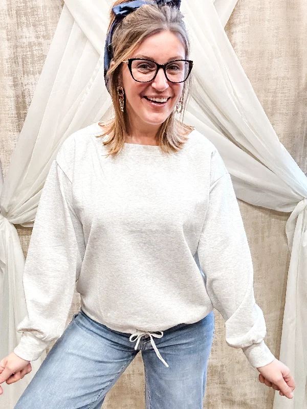 Heather Grey Pullover with Tie Waist Business