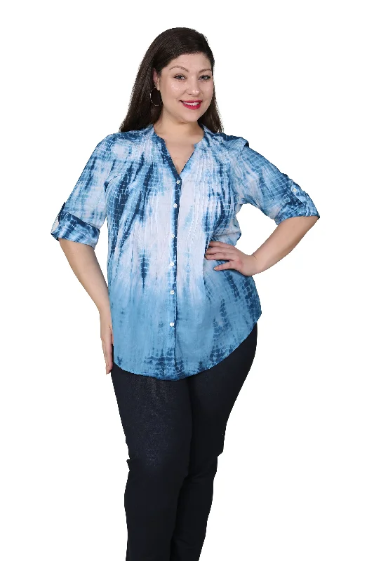 Plus Size Tie Dye Pleated Tunic Stylish Women's Neon