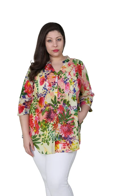 Plus Size Tropical Garden Release Print Tunic Compression