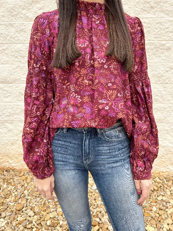 Come Together Cranberry Paisley Top Sporty Women's Athleisure 