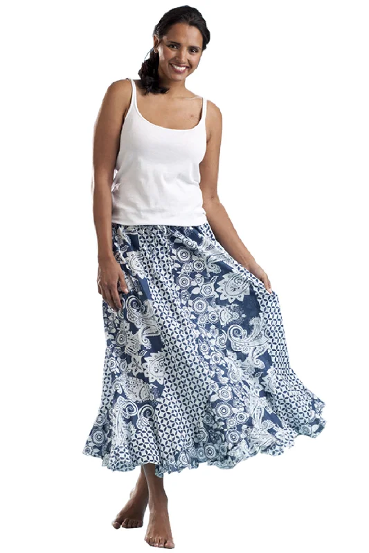 La Cera 100% Cotton Voile Mixed Printed Maxi Skirt Sleek Women's Metallic