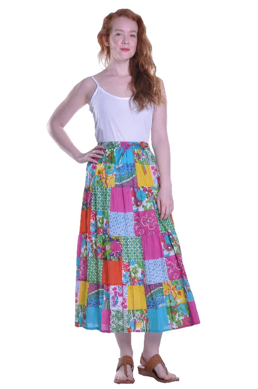 Vibrant Patchwork Tiered Maxi Skirt Youthful Women's Anime - inspired