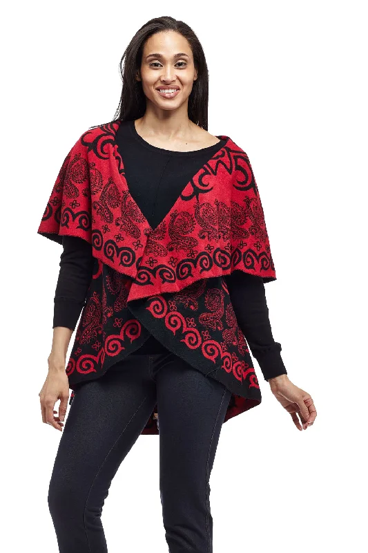 La Cera Swirl Patterned Shawl Poncho Refined Women's 