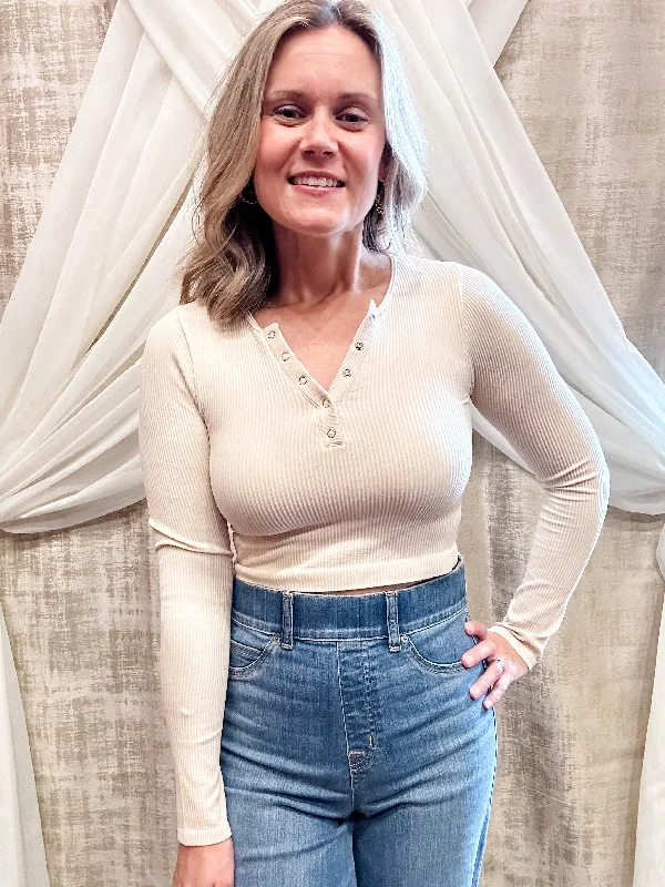 Cream Henley Top Youthful Women's Pop
