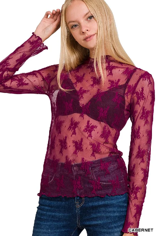 Avril Cabernet Lace Layering Top Refined Women's Hand - crafted