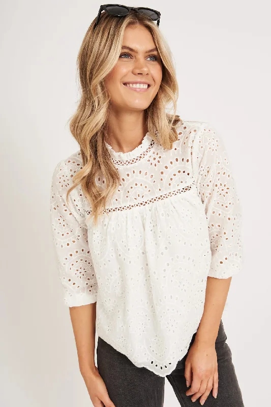 Donia Top In White Embroidery Dynamic Women's High - energy