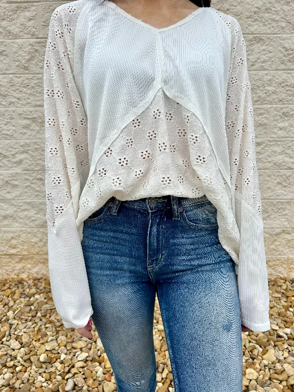 Top Of The Morning Long Sleeve V-Neck Eyelet Top Country
