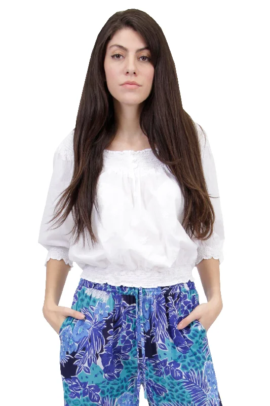 La Cera Embroidered Peasant Blouse Stylish Women's Neon