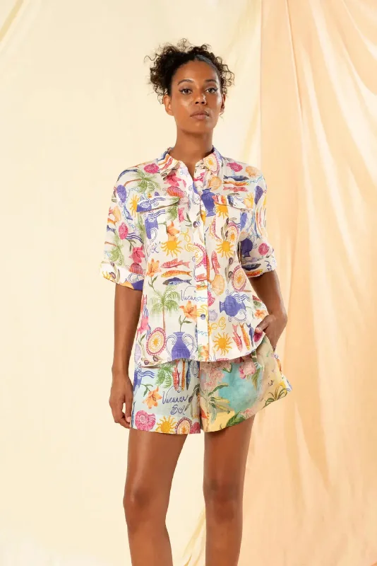Kachel Gia Shirt in Holiday Sun Elegant Women's Formal 