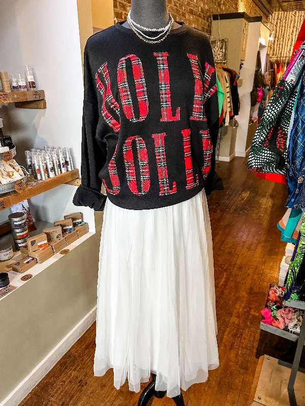 Black Holly Jolly Crewneck Laid - back Women's Style