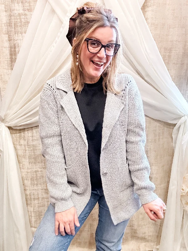 Grey Button Front Cardigan Sweater Cozy Women's Sherpa - lined