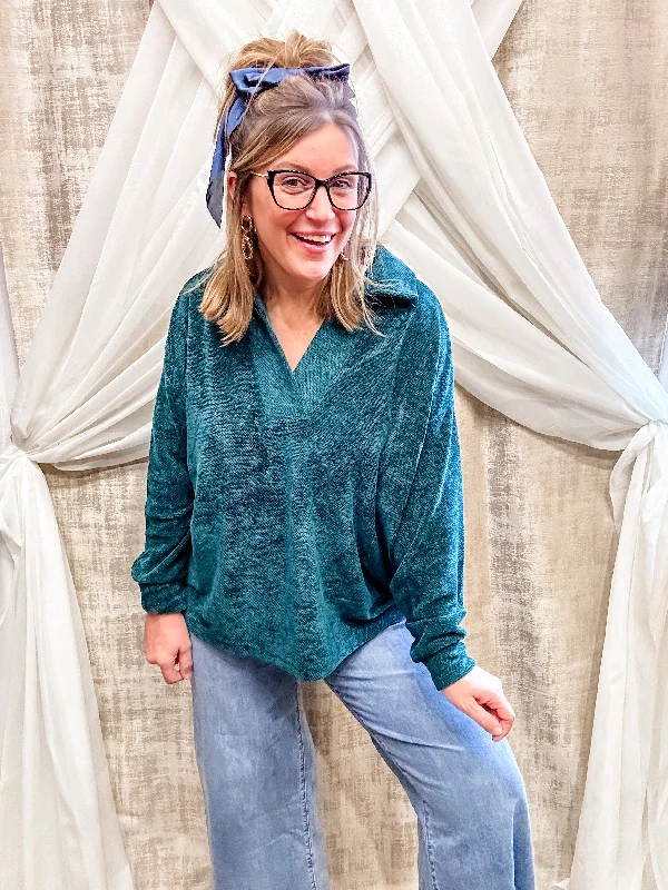 Deep Green Textured Pullover Luxurious Women's High -  end