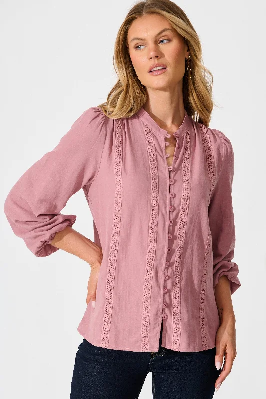 Conversations Top in Dusty Rose Cotton Australian Beach