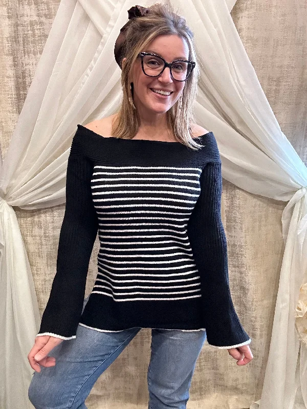 Black Striped Sweater Athletic Women's High - 