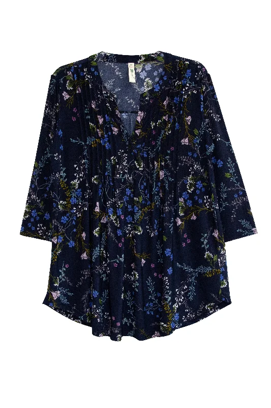 La Cera Plus Size Pleated Floral Print Tunic Country