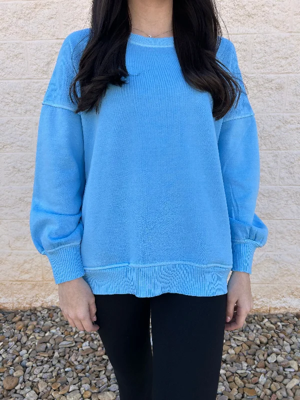 Jayla Deep Sky Fleece Hi-low Hem Pullover Cozy Women's Winter