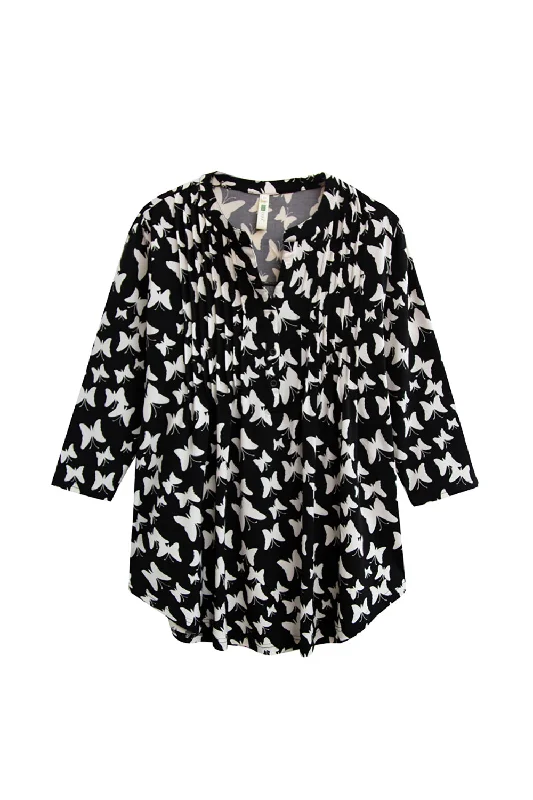 La Cera Plus Butterfly Print Pleat Front Tunic Street