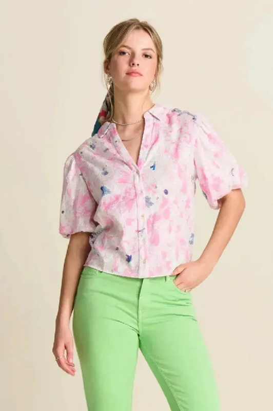 POM Amsterdam Blouse in Shine Lilies Pink Polished Women's Silk