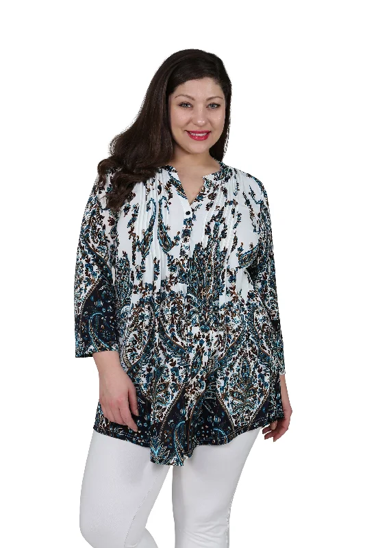 Plus Size La Cera Pleat Front Paisley Tunic Trendy Women's 