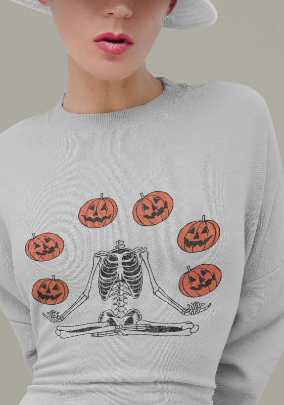 Halloween Pumpkin Head Skeleton Y2K Sweatshirt Refined Women's Hand - crafted