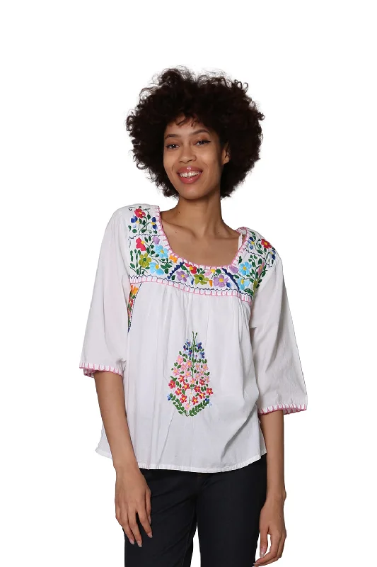 La Cera Square Neck Embroidered Top Sustainable Organic