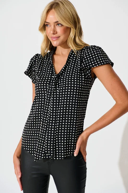 Erin Top in Black with White Polka Dot Sporty Women's Tennis