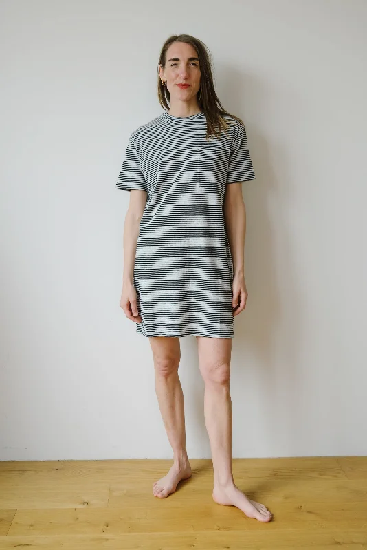 cotton dress - chaara lovely stripes - black / oatmilk Edgy Women's Punk